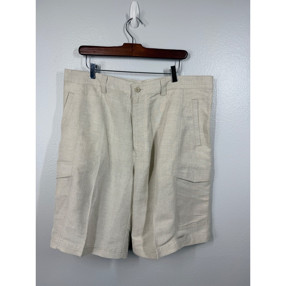 Cubavera Shorts Mens 38 Khaki Linen Blend Cargo Flat Front Casual Resort‎